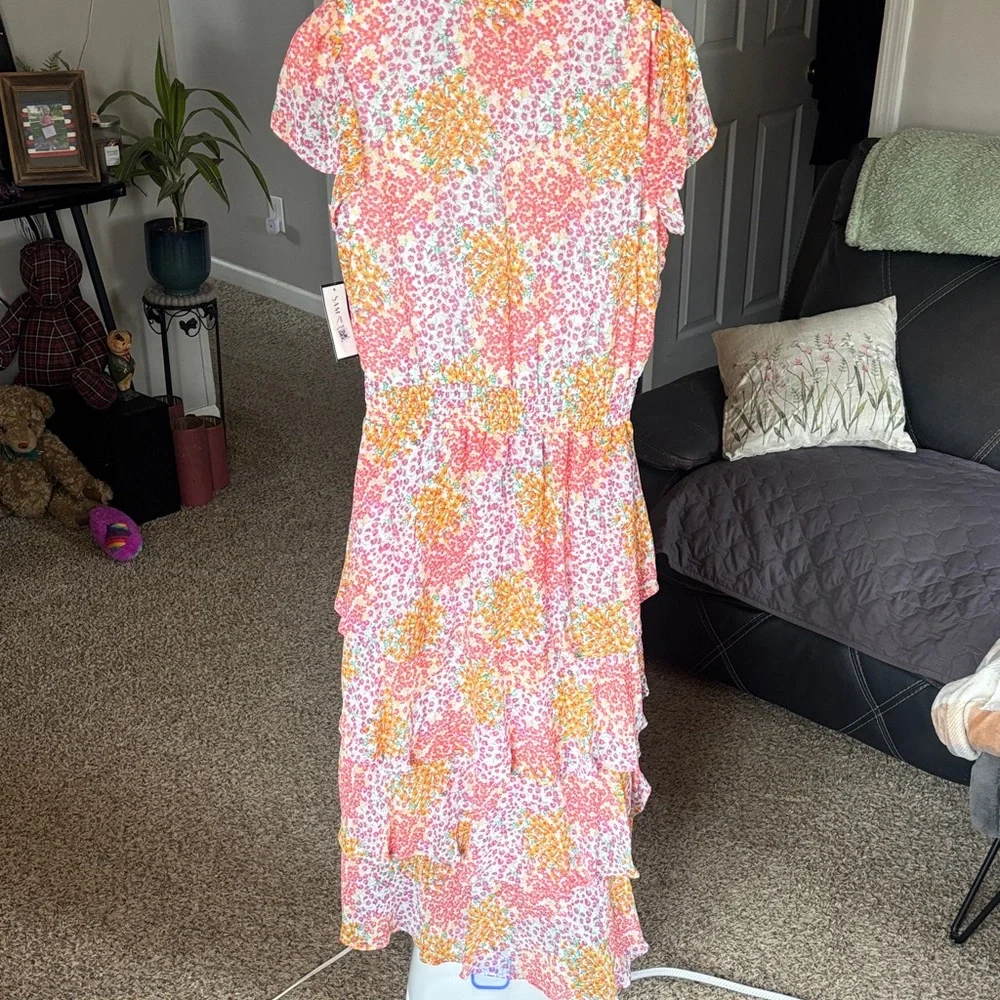 Sam & Jess Women's Floral-Printed Smocked-Waist Tiered Midi Dress Size L Spring - Picture 6 of 8
